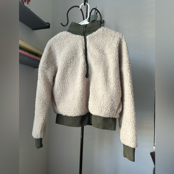 #65 FABLETICS SHERPA PULLOVER ZIPPER SWEATER CREAM GREEN SIZE XXS - Picture 4 of 10